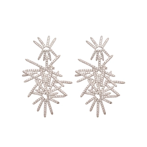 Elegant silver starburst stud earrings featuring intricate zircon micro-pave setting