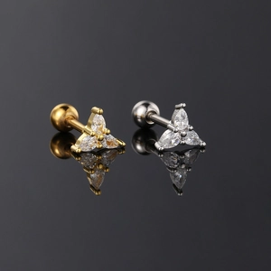 Minimalistische Kette Piercing Stecker mit Zirkonia und Schraubkugel in Gold und Silber