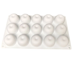 White silicone mold with 15 hemisphere cavities for mousse cake and chocolate baking