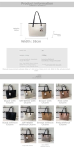 Tabella taglie borsa tote in pelle PU di dimensioni 38x26x12cm e peso netto di 0,56kg