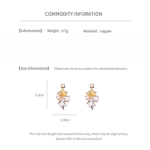Detailed view showing 3.3cm height and 1.8cm width of bicolor zircon leaf earrings