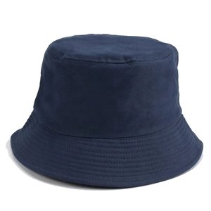 Detail of navy blue cotton bucket hat with parallel stitching on the brim