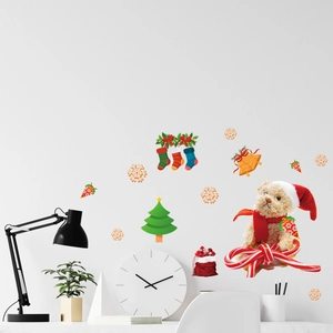 Christmas wall stickers set with festive teddy bear candy canes and holiday snowflakes