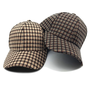 Classic plaid baseball cap for men and women featuring textured wool blend fabric