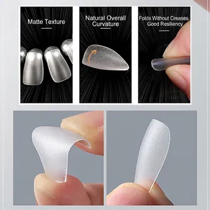 Matte finish thin ballerina press-on nails showing flexibility and natural curve design