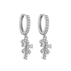 Exquisite Zuckerstangen-Ohrringe in Silber mit Zirkonia-Besatz und festlicher Schleife