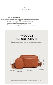 Detailed size specifications of brown quilted leather crossbody bag with small coin purse