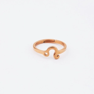 Macro shot of rose gold Leo zodiac sign open ring with smooth mirrored stainless steel finish