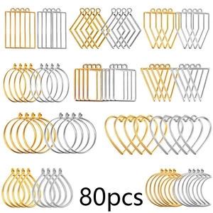 80pcs set of gold and silver geometric alloy frame pendants for DIY jewelry making