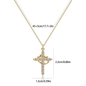 Elegant gold plated stainless steel cross pendant necklace with cubic zirconia dimensions