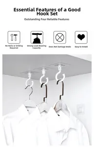 Adhesive rotating white ceiling hook showing cabinet installation and hanger storage