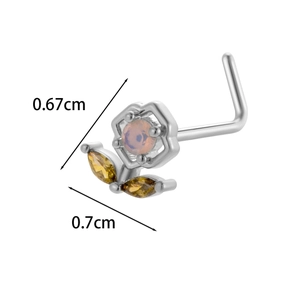 L-shaped flower nose stud with dimensions 0.67cm height and 0.7cm bar length