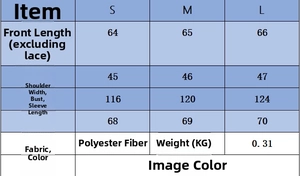 Detailed size chart with bust and sleeve measurements for women's V-neck lace knit top