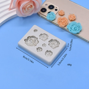 7-cavity rose flower silicone cake mold for DIY baking and resin crafts with measurements