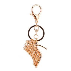 Golden hollow mesh high heel shoe keychain with circular keyring and lobster clasp buckle
