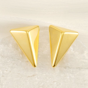 Exaggerated 3D geometric triangle stud earrings in 18K gold plated stainless steel