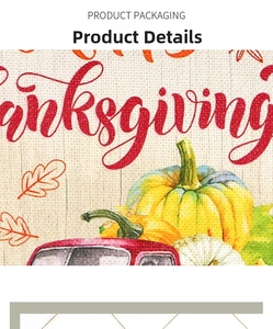 Detail of Thanksgiving non-woven fabric with rustic linen texture and pumpkin print