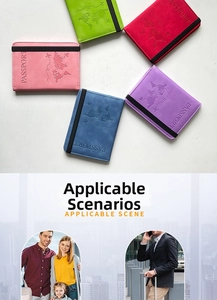 Detailed world map embossed passport holder with secure elastic strap in various colors