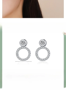 Detailed spec sheet of S925 sterling silver round stud earrings with cubic zirconia