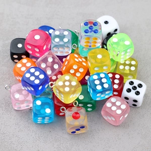 Colorful acrylic dice pendants with metal rings for DIY creative jewelry and keychains