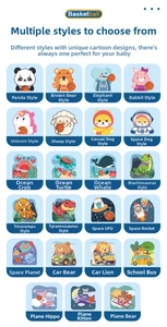 Grid display showing 23 various cartoon character options for indoor basketball hoops