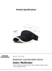 Detail of black sun visor showing 11cm extended brim and adjustable 55-60cm strap