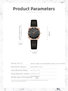 Detailed view of square quartz watch featuring rose gold case and black ripple dial