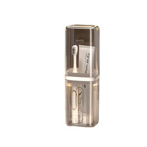 Portable brown transparent travel wash cup set for toothbrushes and toothpaste