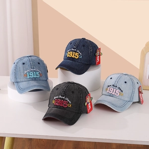 Retro denim baseball caps for boys in four colors with Miami Beach embroidery detail