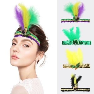 Mardi Gras Pailletten Veer Hoofdband Gemaskerd Bal Carnaval Haaraccessoires Franse Lelie Kroon Hoofddeksel Voor Volwassenen