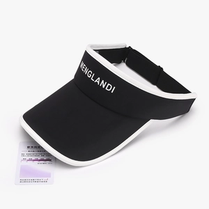 Women's UV protection black sun visor with white lettering and adjustable strap