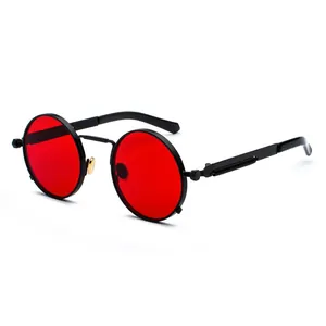 Steampunk Round Sunglasses For Men Women Retro Metal Frame Round Lens Gothic Glasses With Spring Temples UV400