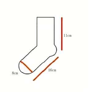 Size chart showing 11cm tube height and 16cm sole length for Letter C mid-tube socks