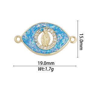 18k gold plated religious eye pendant measuring 19mm by 15mm with blue opal stones