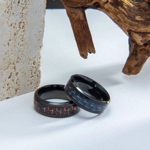 Anello In Acciaio Al Titanio Nero Intarsio In Fibra Di Carbonio Rosso Blu Punk Gioielli Unisex
