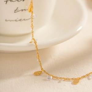 18K gold plated stainless steel anklet with water drop charms and clear crystals