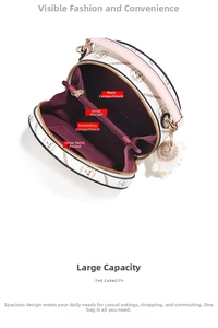 Top view of beige leather handbag interior showing multiple pockets and storage capacity