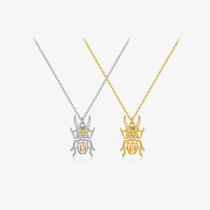 S925 Sterling Silver Insect Beetle Pendant Necklace For Women Sparkly Rhinestone Animal Spider Choker Fashion Jewelry Gift