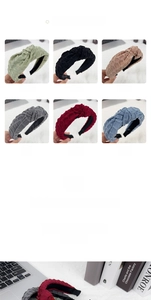 Detailed view of woven knot headbands in six solid colors with textured fabric finish