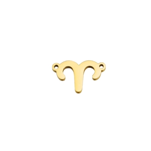Detailed view of a golden Aries zodiac charm connector for DIY stainless steel jewelry