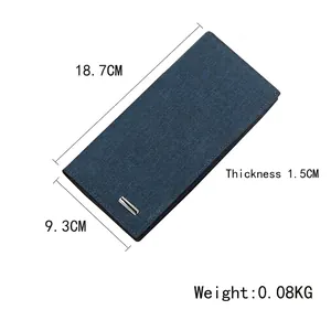 Men's long slim navy woven wallet with buckle closure and silver metal plaque