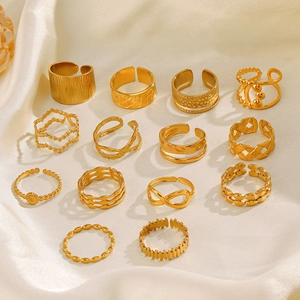 14-piece stackable 18K gold plated geometric ring set in minimalist stainless steel