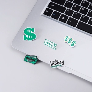 Creative money dollar symbol enamel brooch pins set on a metallic laptop keyboard