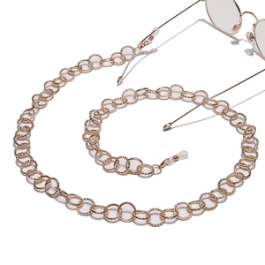 Fashionable gold metal eyeglass chain with embossed round links and non-slip silicone ends