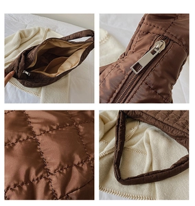 Detailed quilted texture and spacious interior layout of the brown cotton tote bag