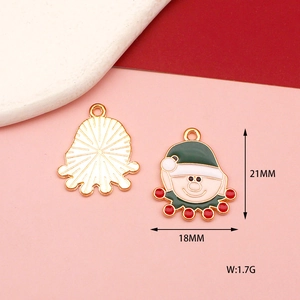 Detailed view of Christmas elf alloy pendant showing size 21x18mm and golden texture