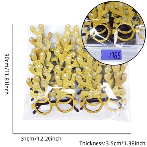 Detailed view of Christmas antler glasses set with packaging dimensions and weight