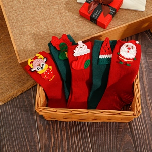 Christmas themed baby cotton socks set with 3D Santa and Reindeer embroidery