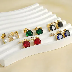 Ohrringe Mit Rundem Zirkonia 18K Vergoldeter Edelstahl Großer Stein Titanstahl Ohrstecker Damen