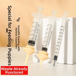 Detailed set of 1ml 3ml 5ml pet feeding syringes with pre-opened silicone nipples